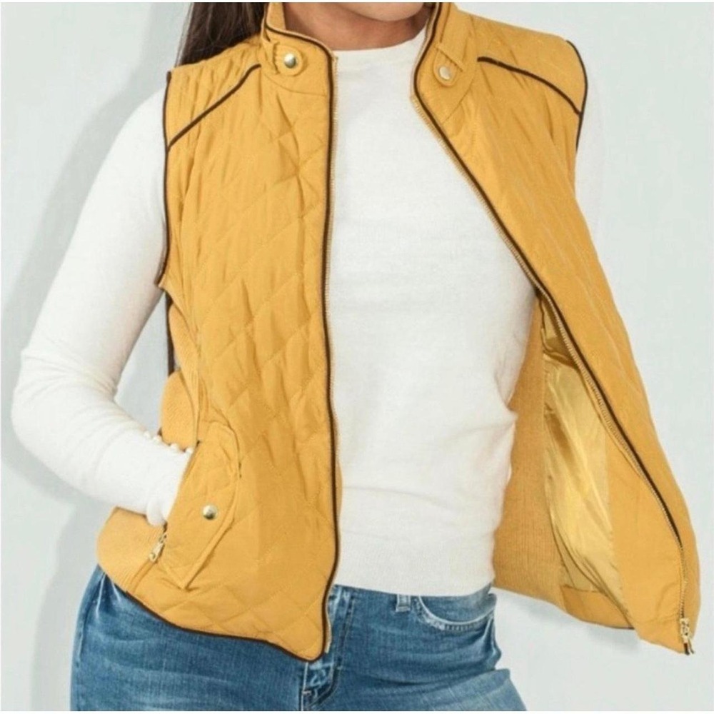 Love Tree Women's Quilted Moto Vest Mustard Yellow Size Small